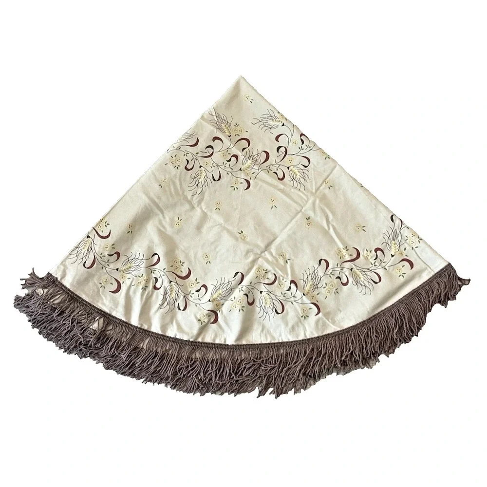 Vtg Boho Fringe Tablecloth Round 60